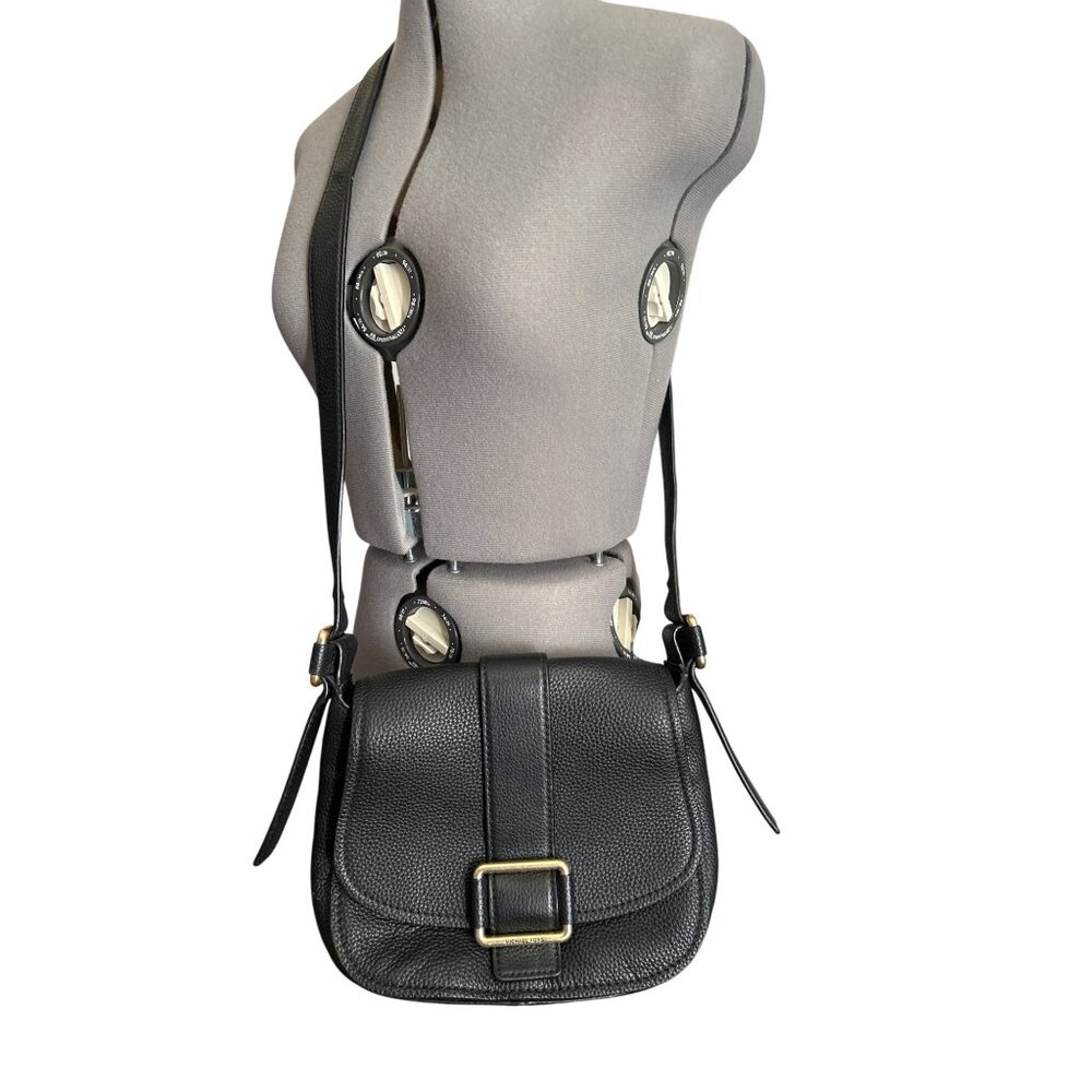 Michael Kors Black Leather Maxine Crossbody Bag With Gold Buckle Accent